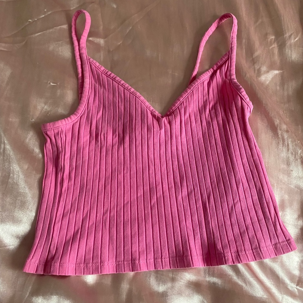 H&M Pink Ribbed Crop Camisole